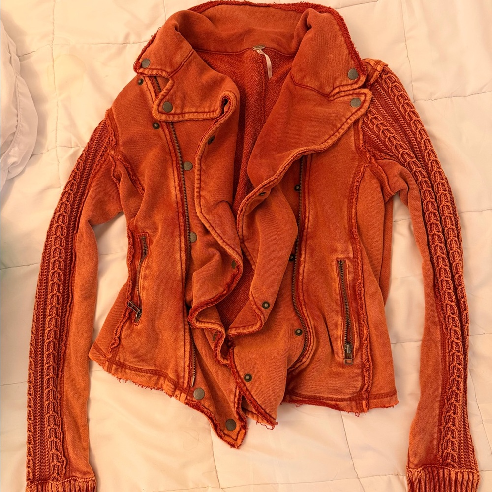Free People Rust Orange Knit-Trim Jacket